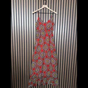 Banana Republic Slip Dress 0/XXS Red Geometric Midi Sleeveless Elastic Waist 2XS